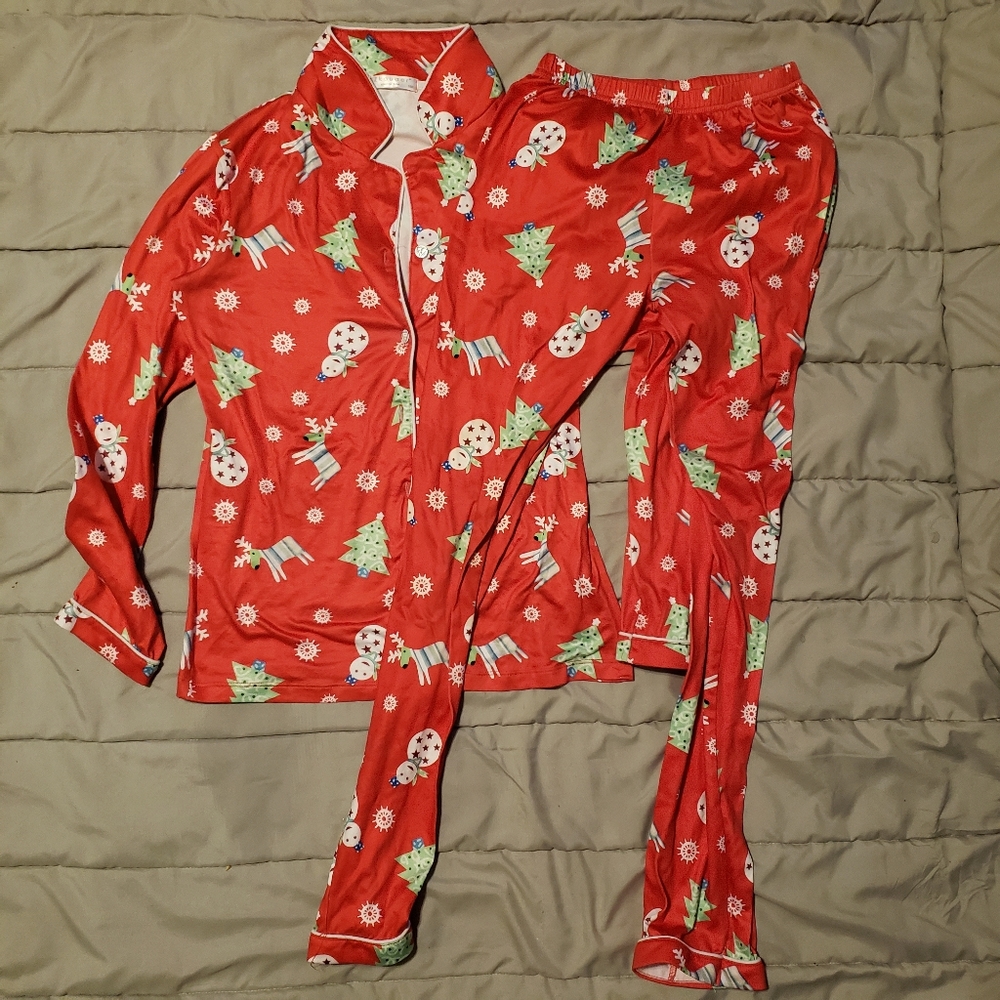 Exouaer Kids Unisex Red Patterned Holiday Pajama Set Large